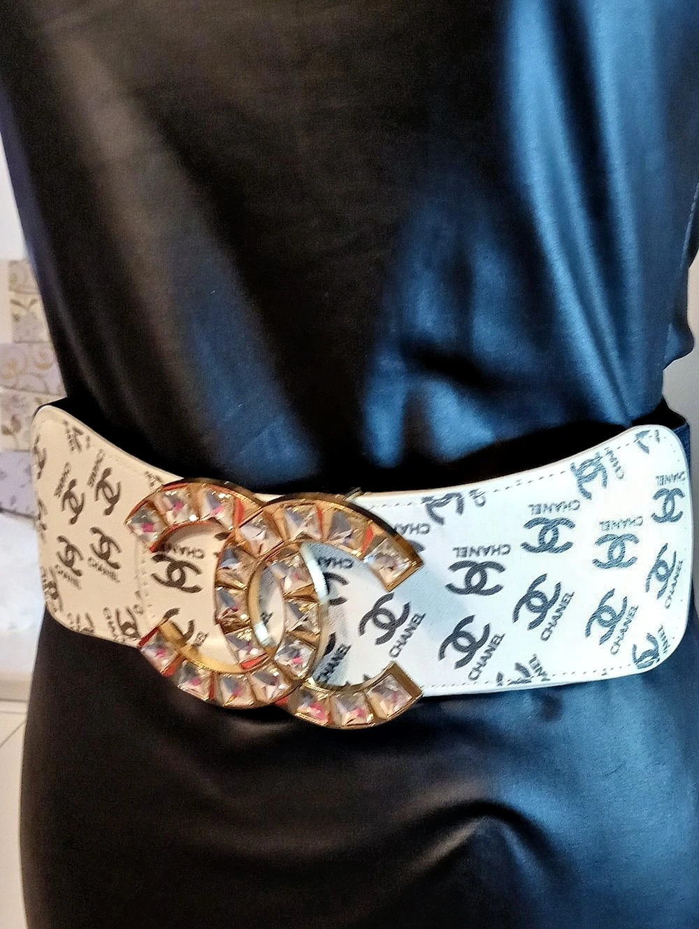 Designer Inspired Printed Logo Elastic Stretch Belt